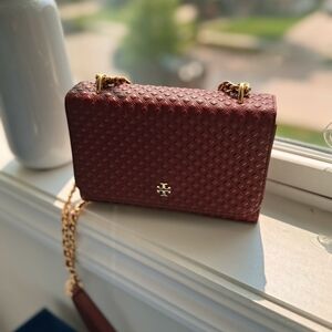 Tory Burch Brown Gold Crossbody Bag with Elegant Design